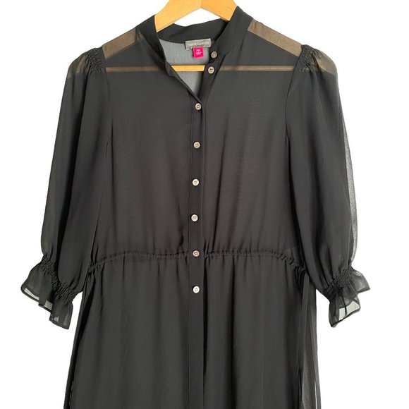 Vince Camuto chiffon sheer side tie long tunic, high side slit, black PXS XS pet - Picture 9 of 10